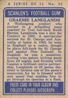 1964 Scanlens NRL #32 Graeme Langlands Back